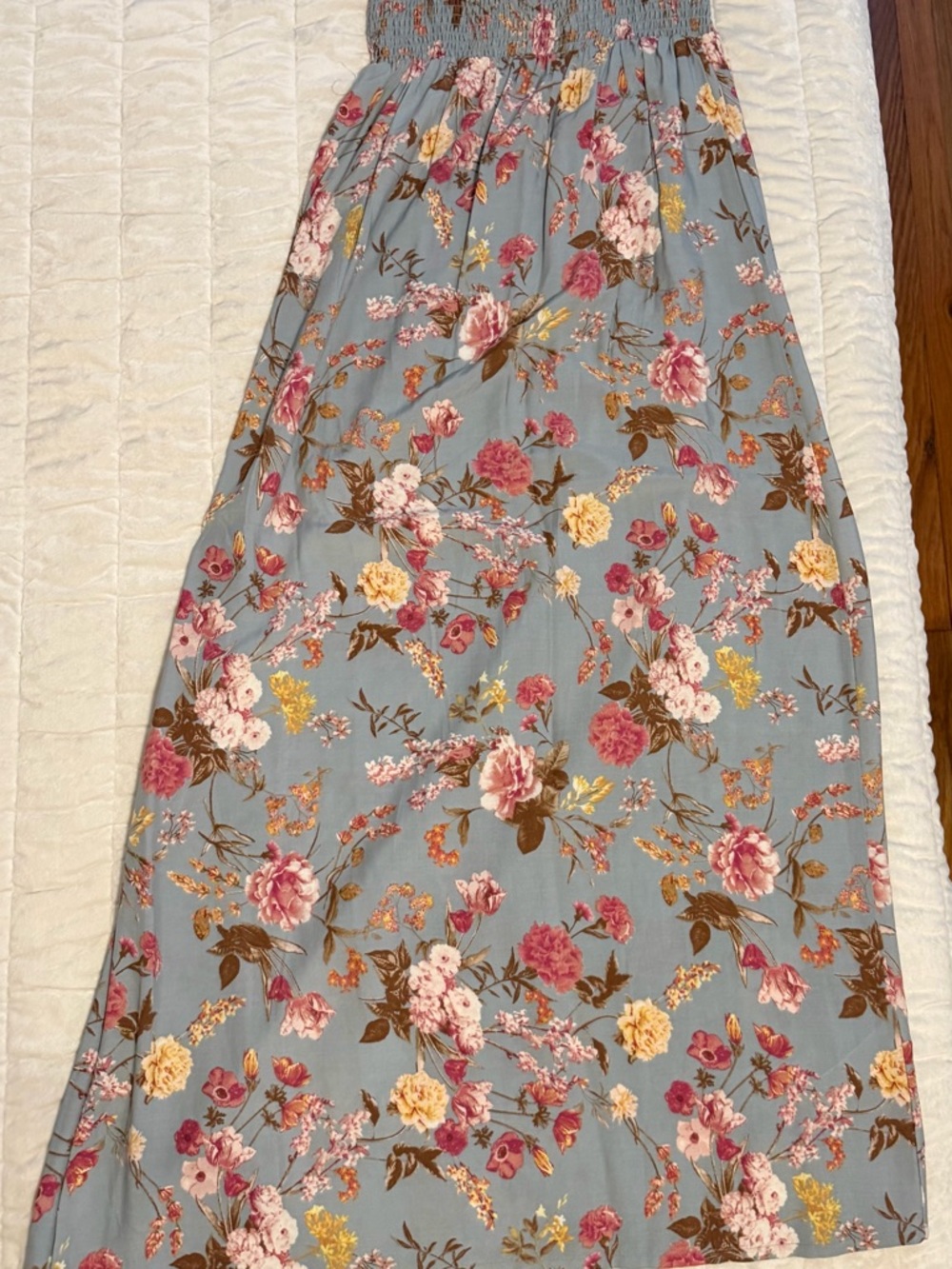Forever 21 Dusty Blue Floral Maxi Dress with Pink & Yellow Blooms